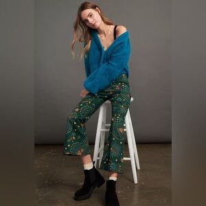 FARM Rio Anthropologie Womens Small Fernanda Flared Pants Cotton Star Bird Print